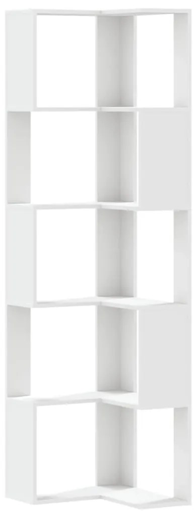 5 szintes fehér szerelt fa sarok könyvespolc 50 x 50 x 179 cm