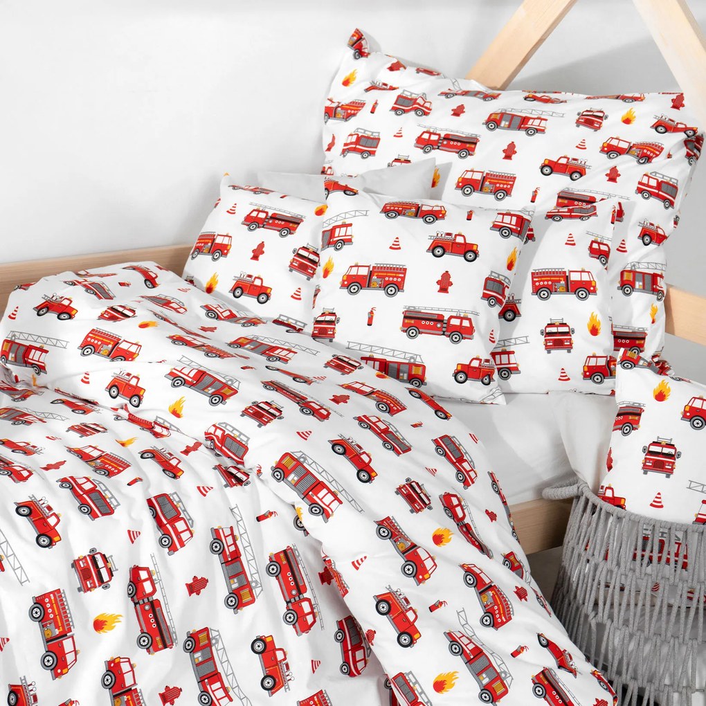 Goldea gyerek pamut ágyneműhuzat - tűzoltóautók 140 x 200 és 70 x 90 cm