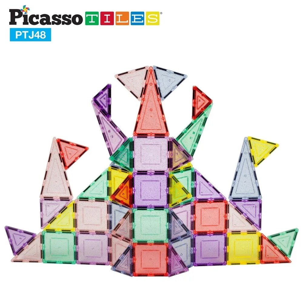 PicassoTiles építőjáték 48 darabos mágnesesblokkok, csillogó