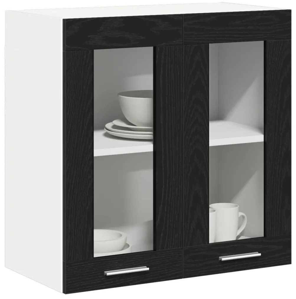 vidaXL Fekete tölgy függő üveg szekrény - 60x31x60 cm, mérnöki fából