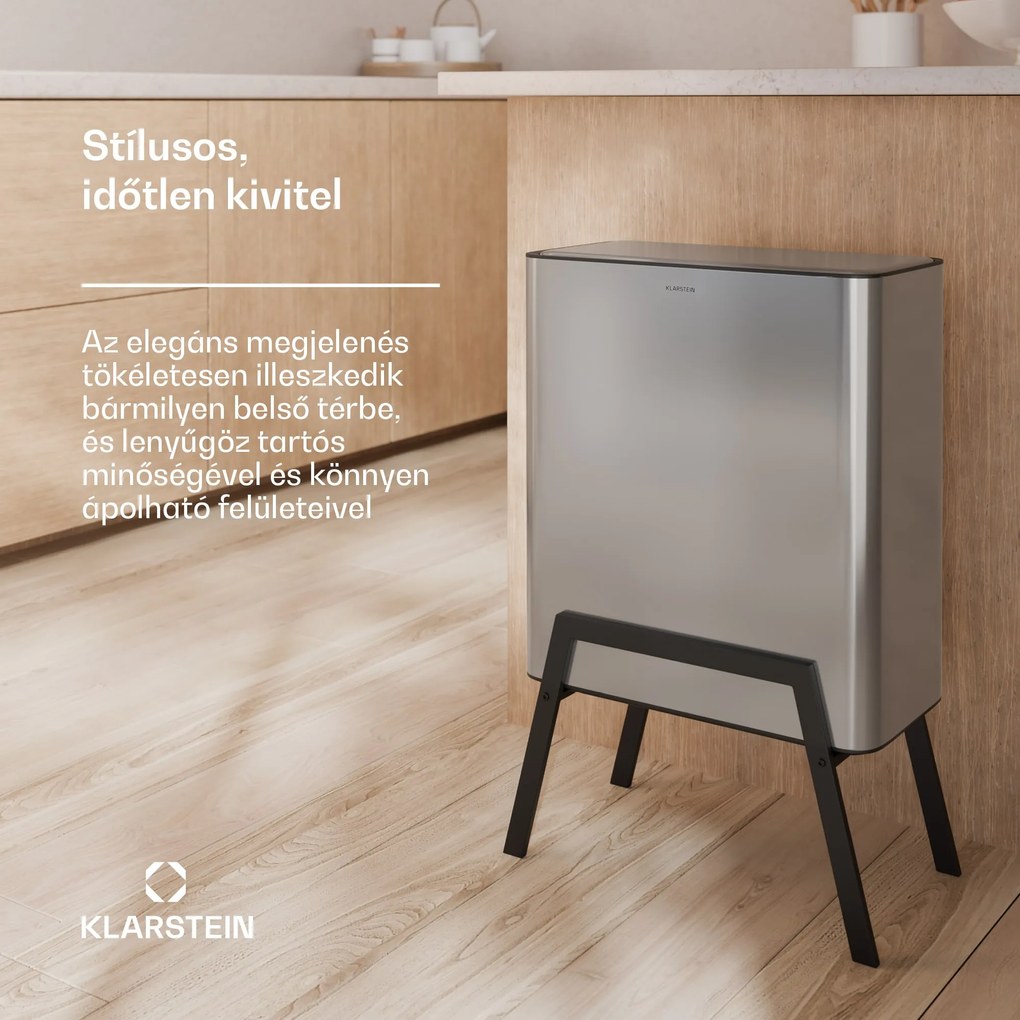 Klarstein Yuma hulladékgyűjtő, 30 l, belső kosár, szagszűrő, lábak, gombbal nyitható