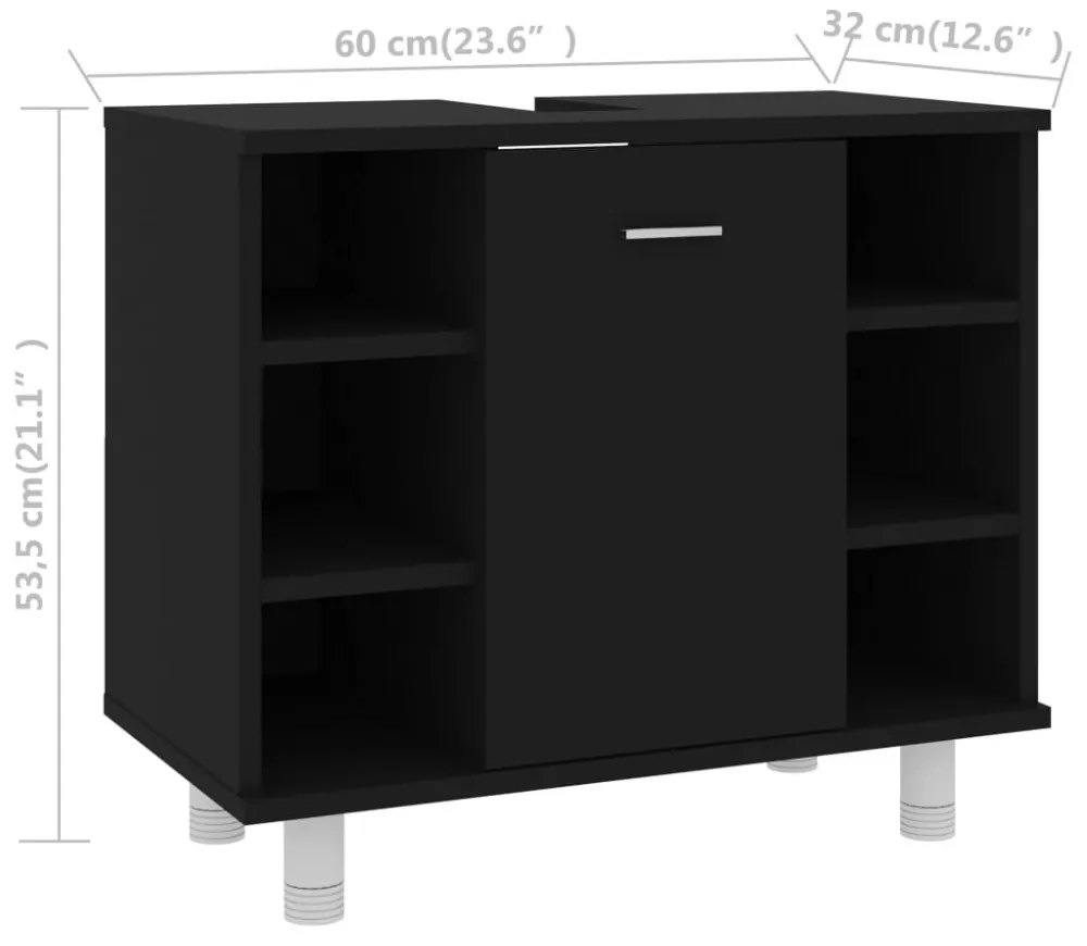 fekete szerelt fa fürdőszobaszekrény 60 x 32 x 53,5 cm