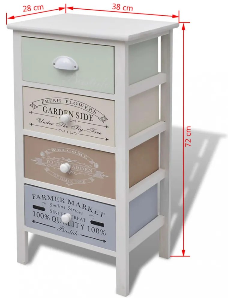 4 fiókos francia stílusú fa tárolószekrény