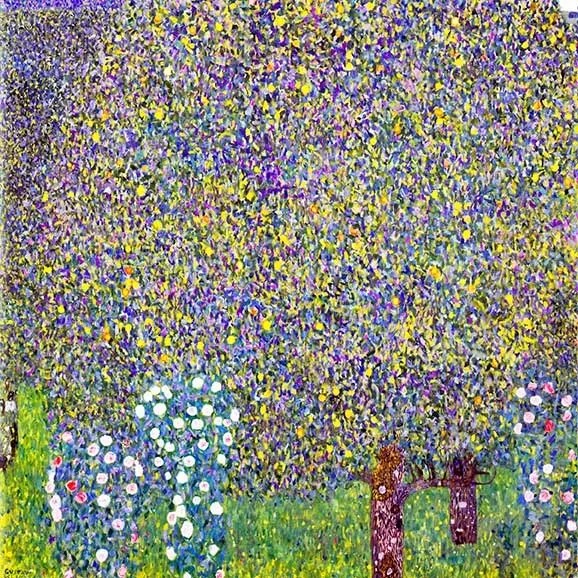 Gustav Klimt - Rose Bushes under the Trees üvegkép, falikép
