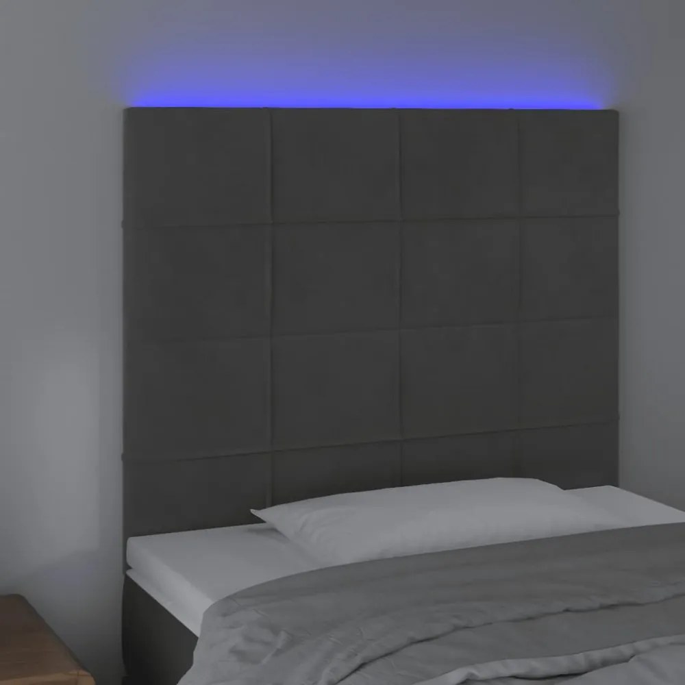sötétszürke bársony LED-es fejtámla 100x5x118/128 cm