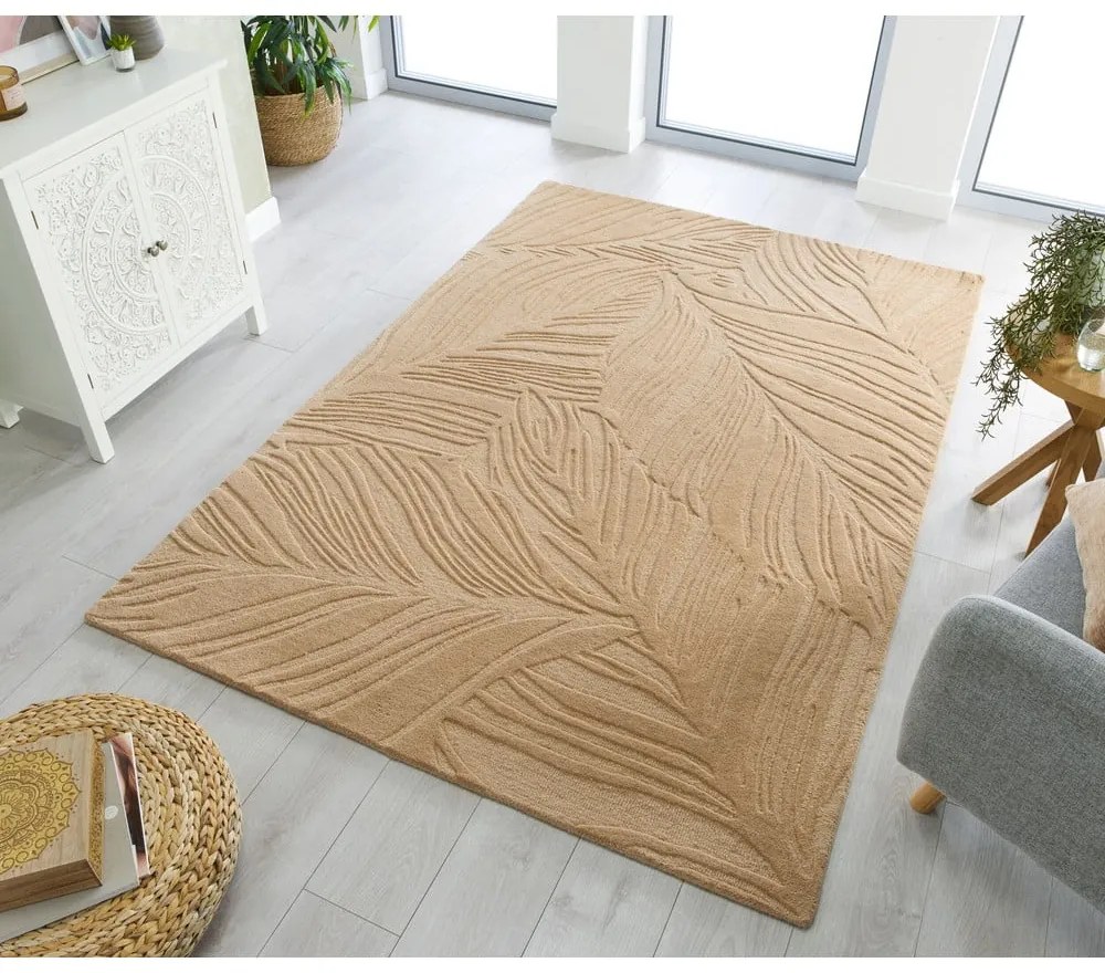 Lino Leaf világosbarna gyapjú szőnyeg, 120 x 170 cm - Flair Rugs