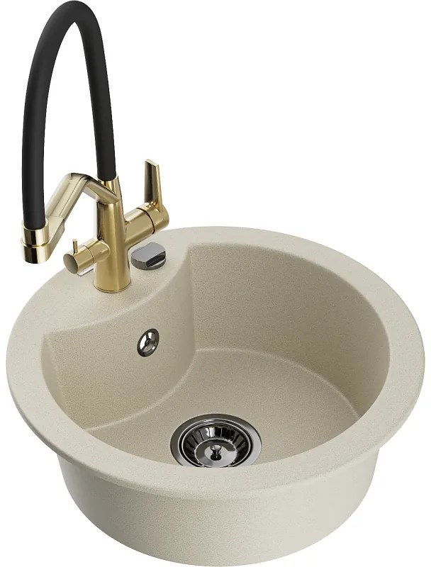 Mexen Diego egymedencés gránit mosogató konyhai csapteleppel Duo, bézs - 6512-69-671701-57-B