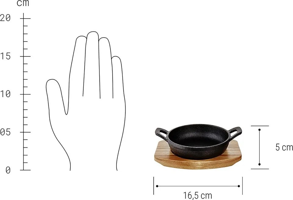 HOT IRON mini öntöttvas serpenyő fa alátéttel, 12 cm