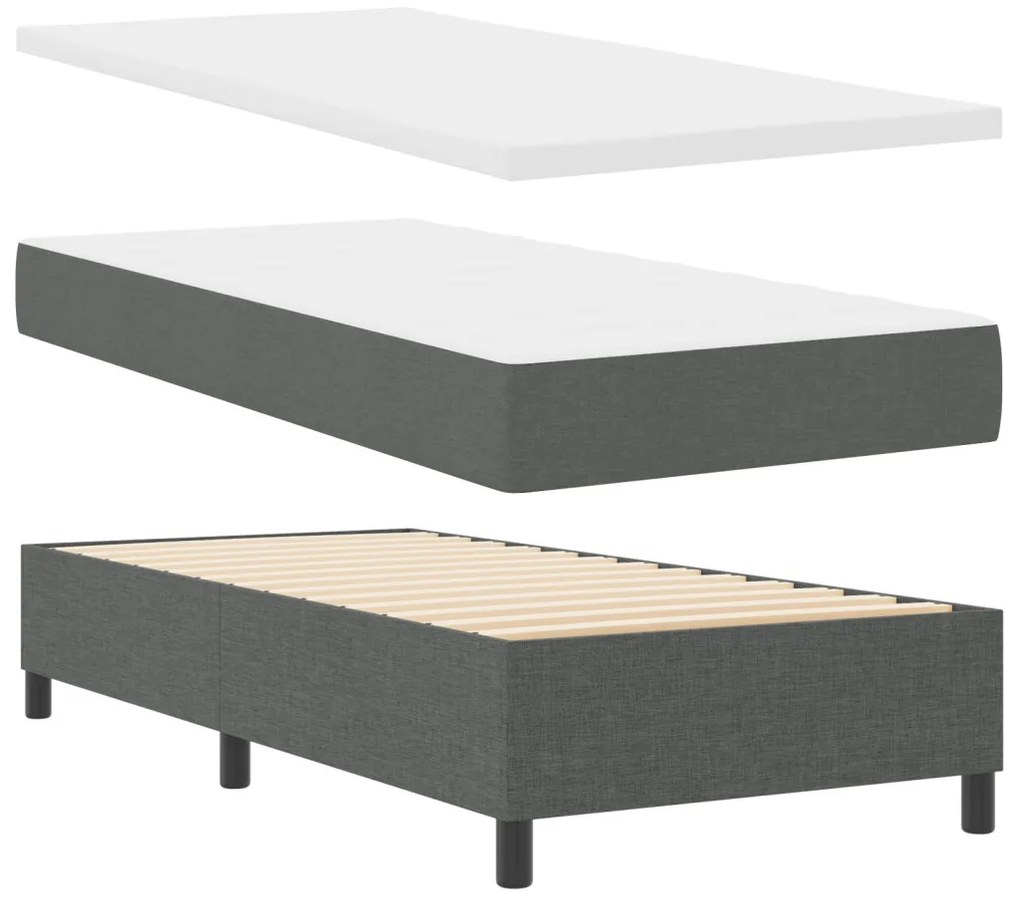 Boxspring Ágy Mattal - Sötétszürke, 90x190 cm, Szövet