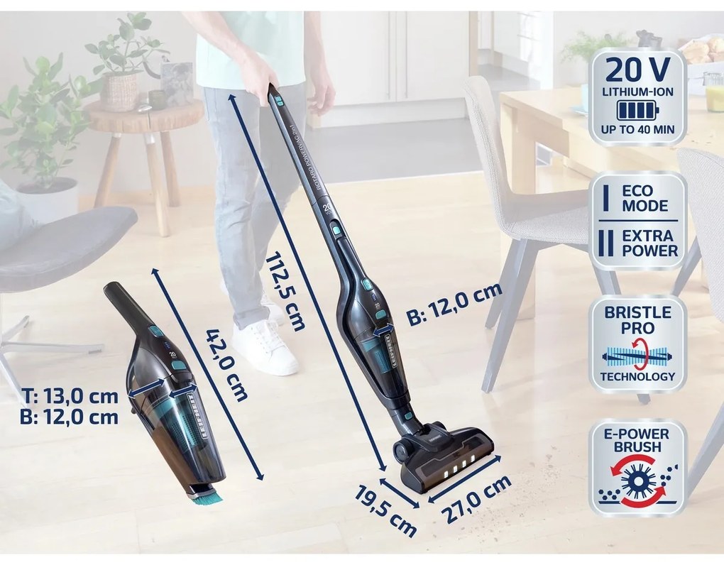 Leifheit Rotaro PowerVac porzsák nélküli porszívó 2 az 1-ben (20 V) 11928