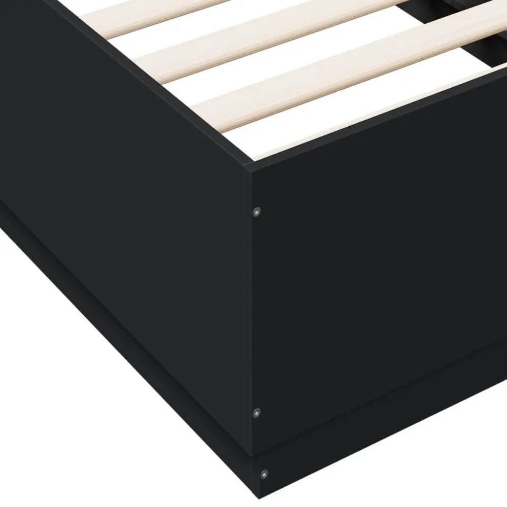 fekete szerelt fa ágykeret LED-del 75x190 cm