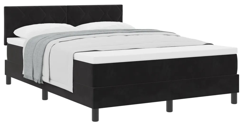 Box Spring Ágy Matraccal Fekete Színben, 140x190 cm Bársony
