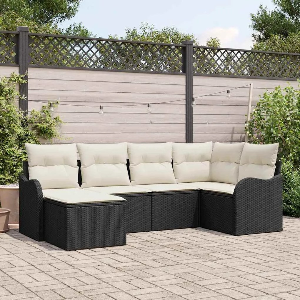 Kerti Kanapé Szett párnával 6 pcs Fekete és fehér Poli rattan