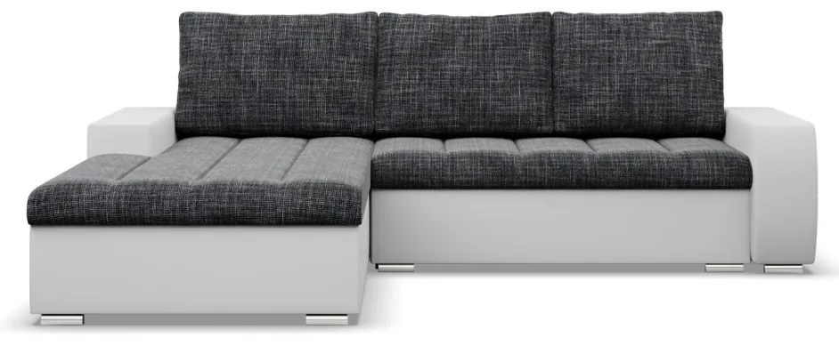 Toronto sarokkanapé, 2 ágyneműtartóval, fonott + műbőr, baloldali, sötétszürke - fehér