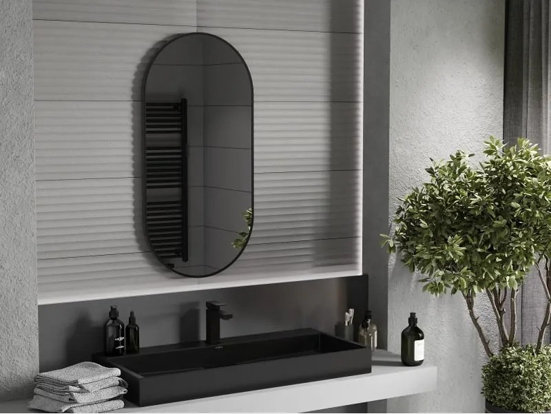 Mexen Loft fürdőszobai ovális tükör 100 x 50 cm, fekete keret - 9851-100-050-000-70