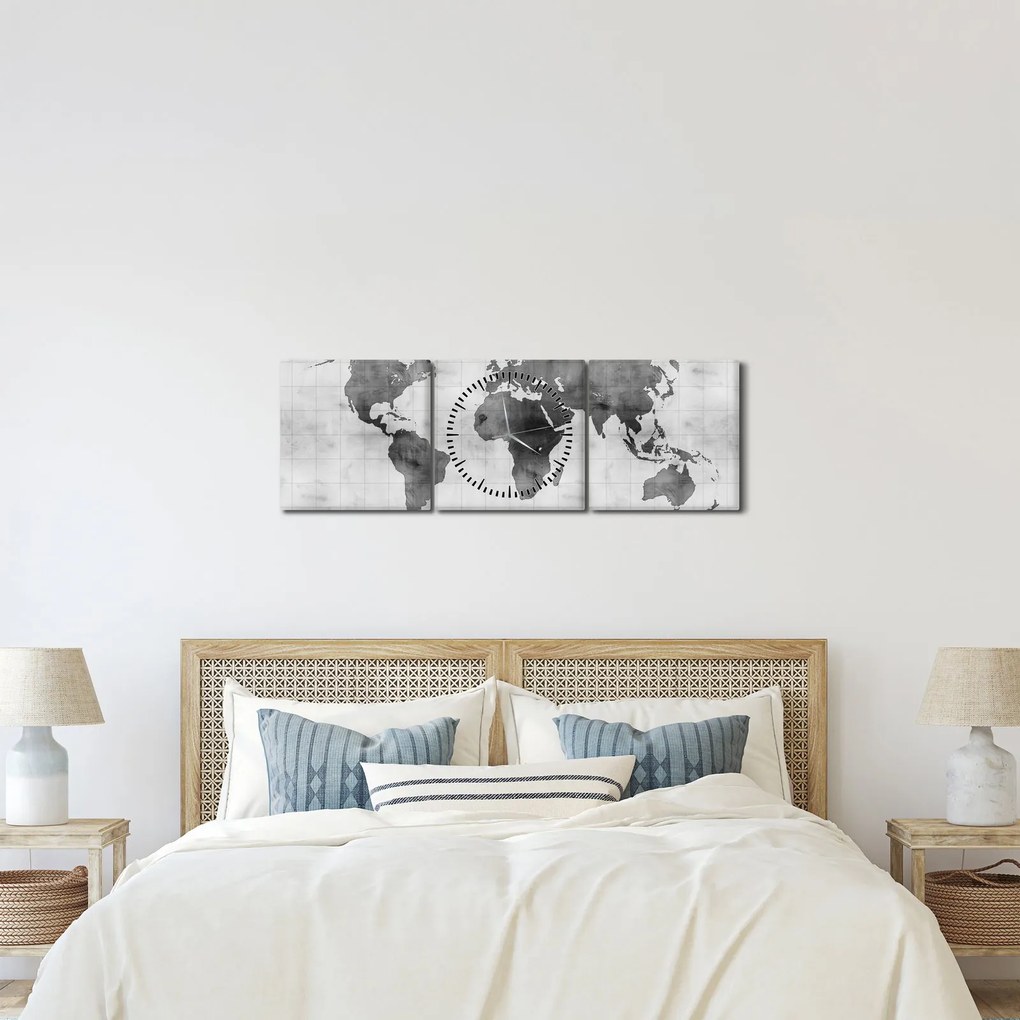 Kép – Világtérkép 2 (órával) (90x30 cm)