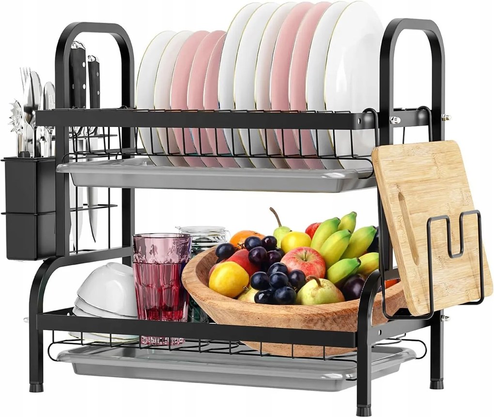 Edényszárító Csepegtető Edény 2 szintes 42x42x23,5cm Fekete