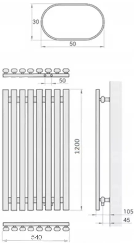 Regnis Lazur LA, fűtőelem 540x1200mm központi csatlakozással 50mm, 900W, fekete matt, LAZURLA/1200/540/D5/BLACK