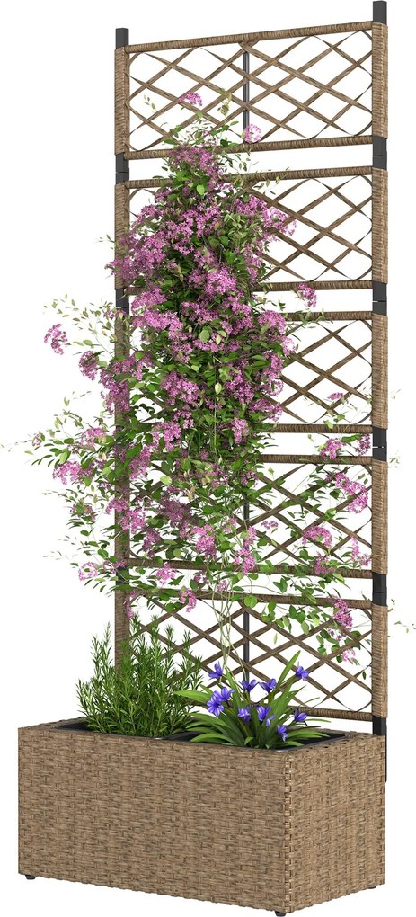 Outsunny Nagy Kültéri Rattan Virágtartó Trellisszel - 2 Leszedhető Virágtartó Mászó Növényekhez - 57x30x150 cm Természetes | Aosom