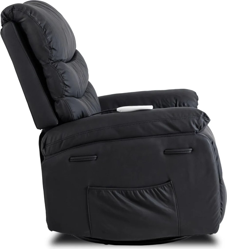 Masszírozós, hintafunkciós dönthető fotel fekete színben, műbőr kárpittal BRUCE
