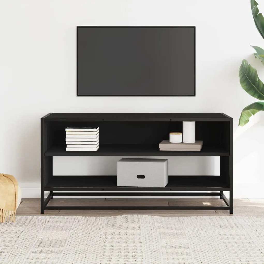 fekete szerelt fa és fém TV-szekrény 91x40x46 cm