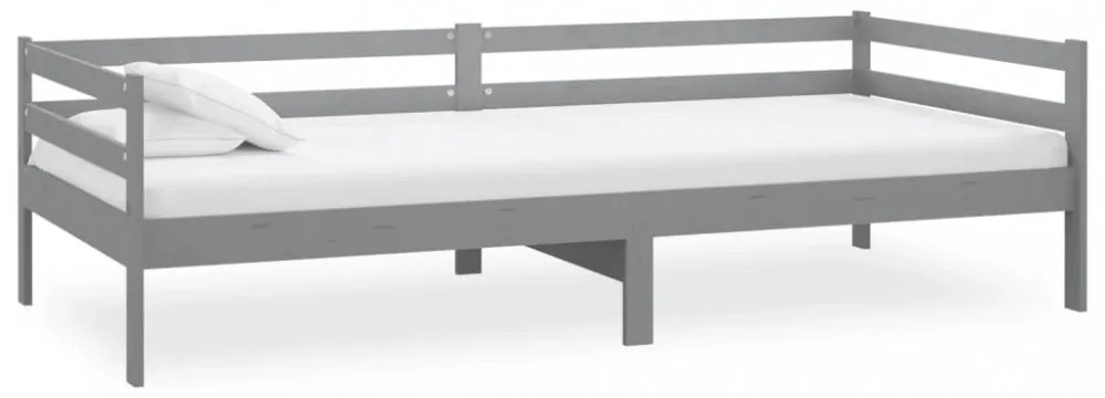 szürke tömör fenyőfa dívány matraccal 90 x 200 cm