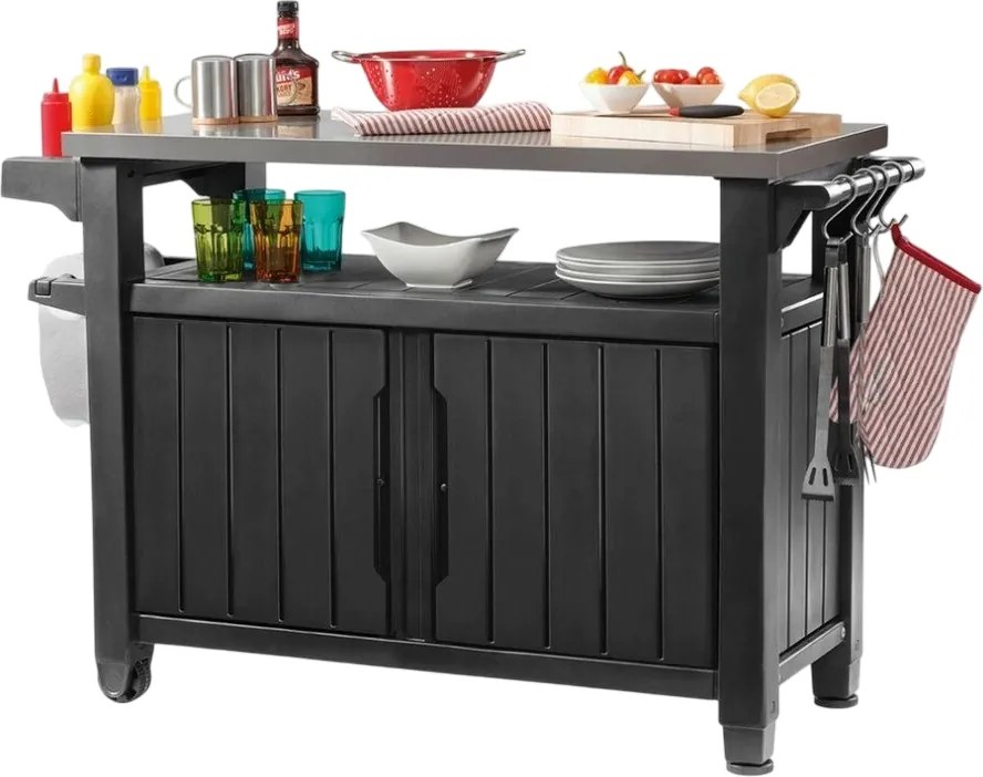 Keter UNITY XL 207 l multifunkcionális kertigrillezőasztal, grafit, 134 x 52 x 90 cm