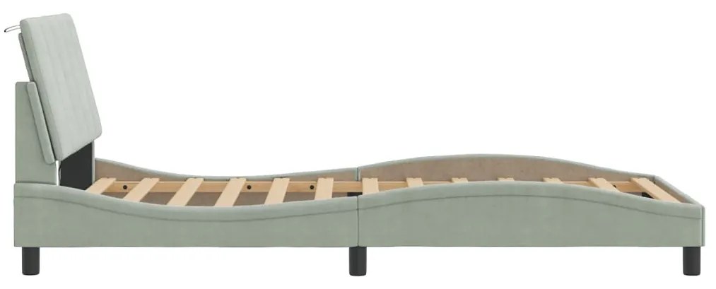 világosszürke bársony ágykeret LED-világítással 100 x 200 cm