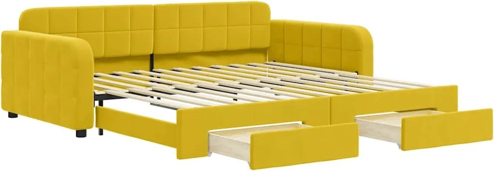 vidaXL sárga kihúzható bársony heverő fiókkal 100 x 200 cm