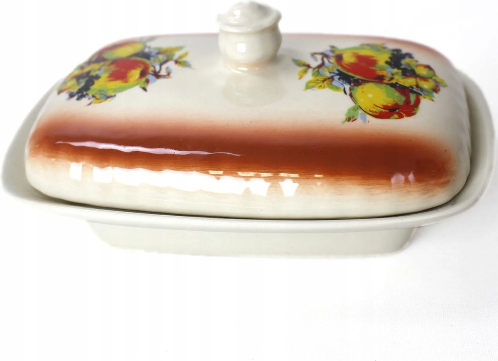 Gyümölcs motívummal díszített 250g-os kerámia vajtartó