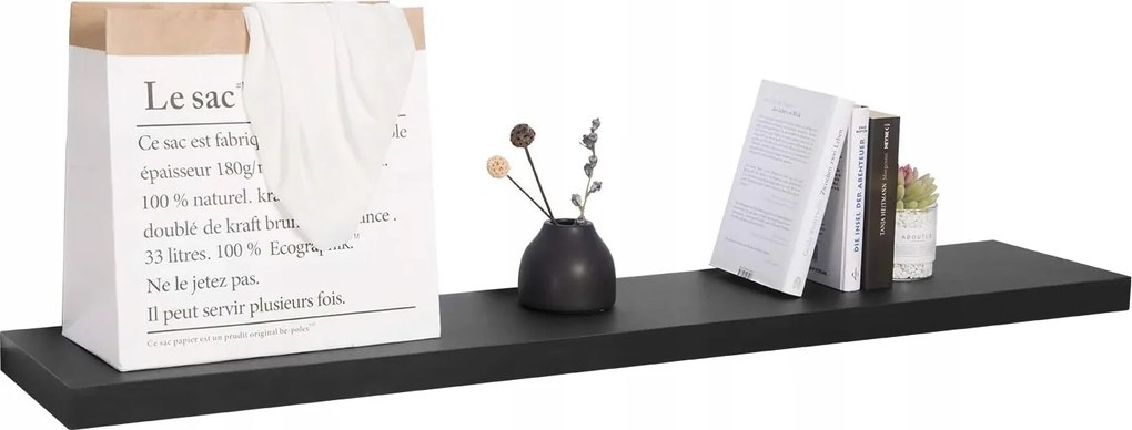 Fali polc Woltu 90 cm fekete Mdf lebegő CD könyvek számára