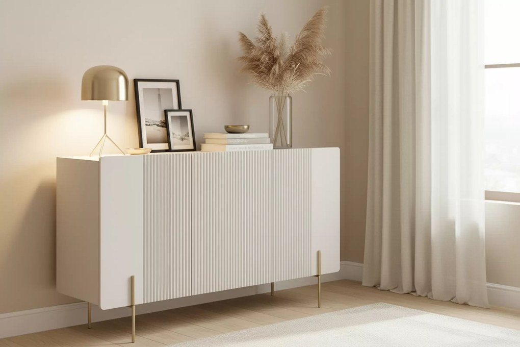 Malmi komód 150 cm - kasmír / crema bianca / arany lábak