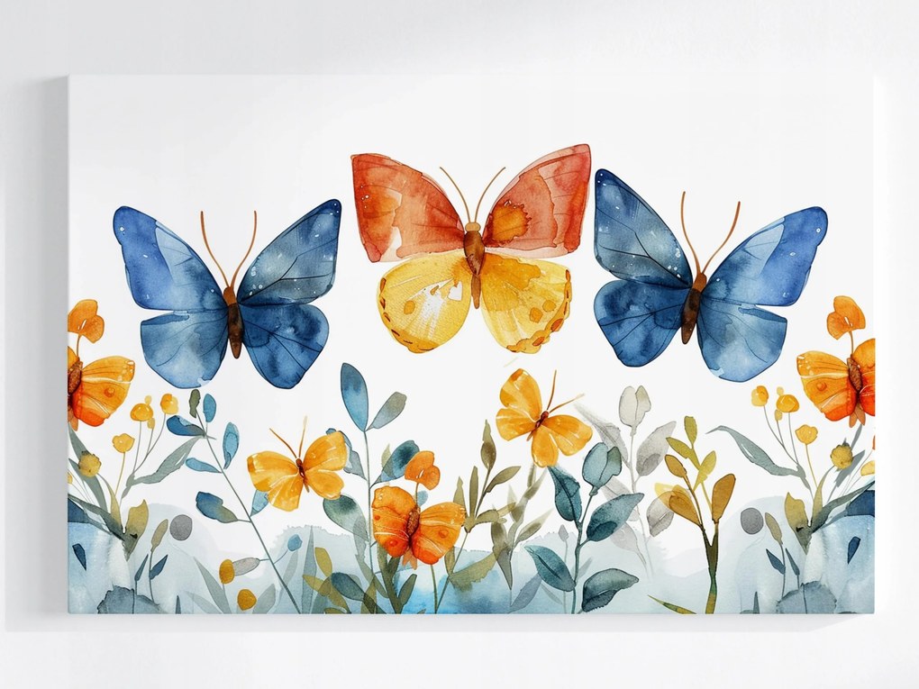 Poszter Akvarell Színes Pillangók Virágok 120x80