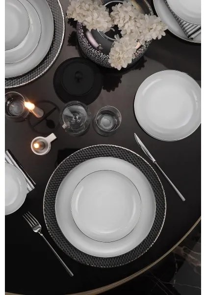 18 részes porcelán étkészlet, fehér/ezüstszínű