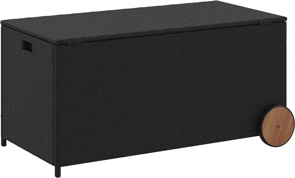 vidaXL fekete polyrattan kerti tárolóláda kerekekkel 190 L