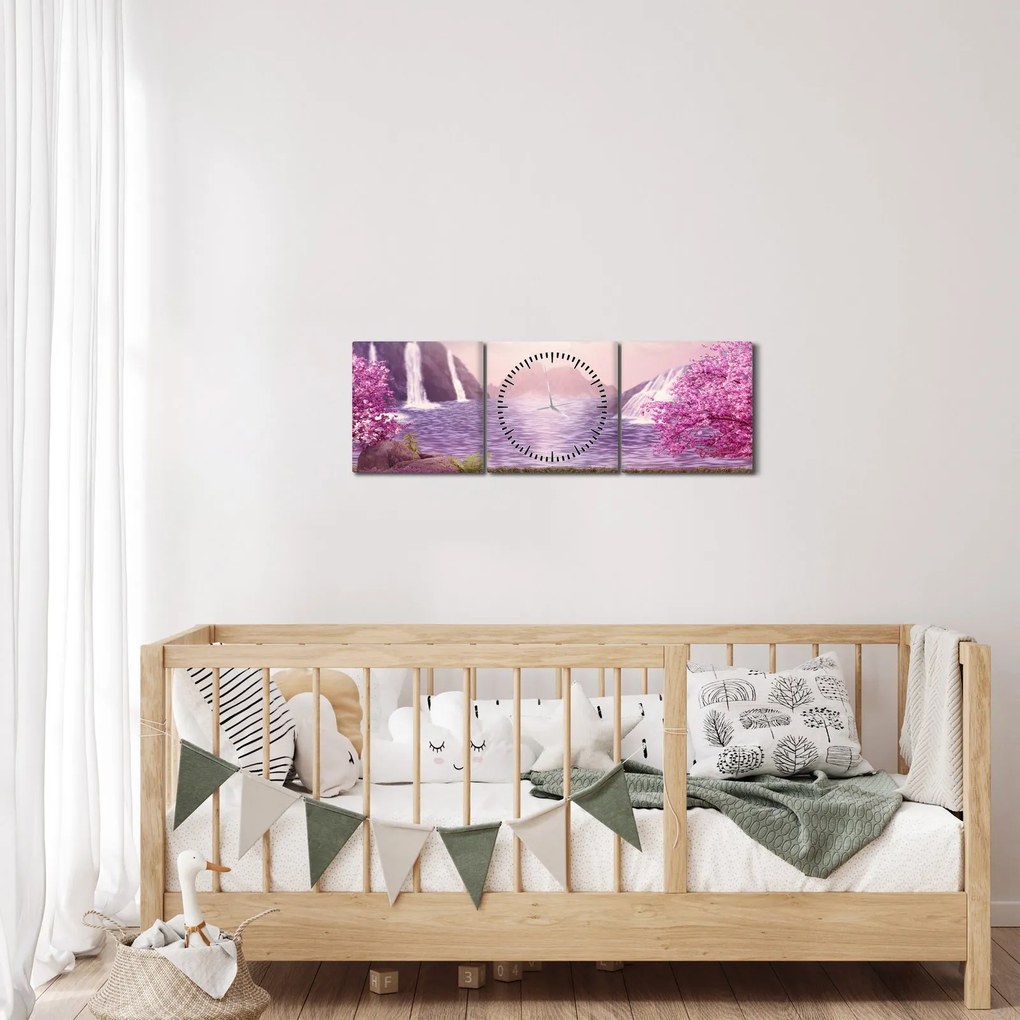 Rózsaszín fák képe fóval (órával) (90x30 cm)