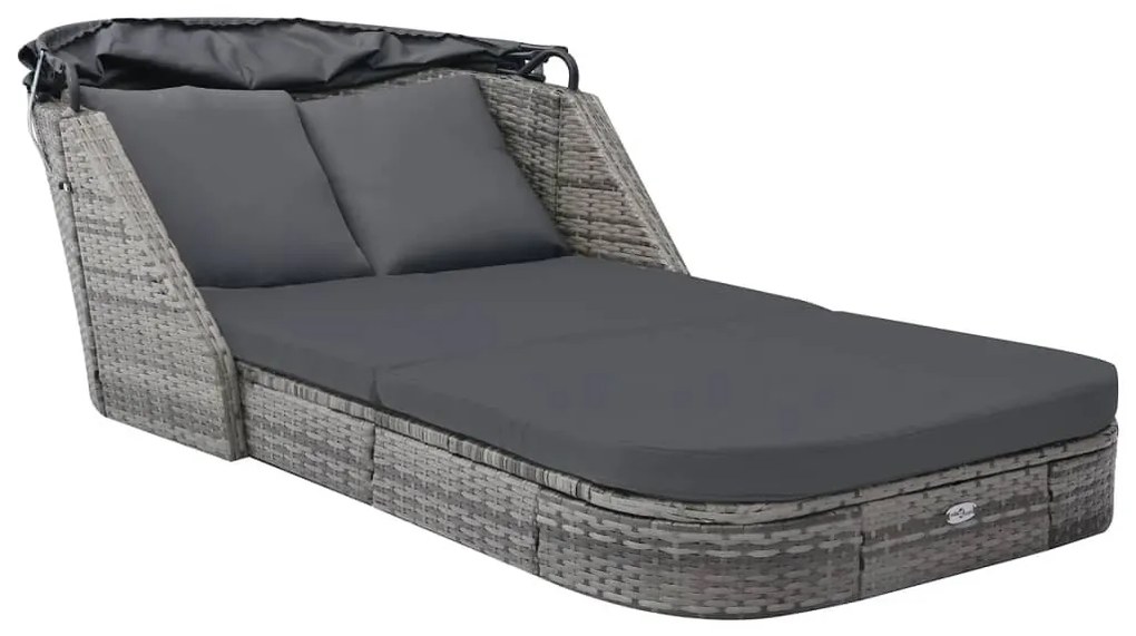 Antracitszürke polyrattan napozóágy napellenzővel