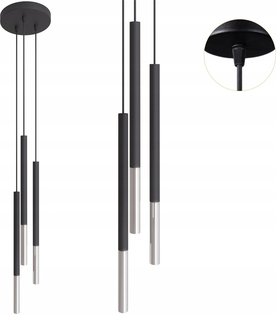 Frey lógó lámpa 3 pontos 3xG9 fém acél fekete-ezüst