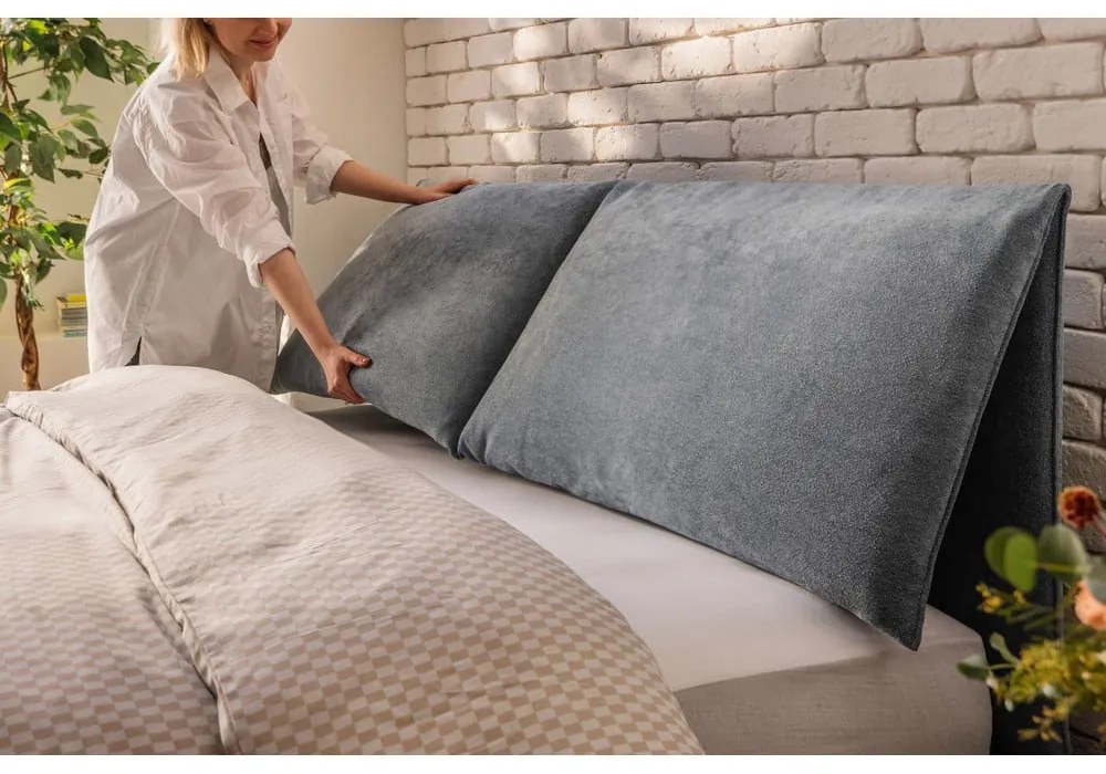 Kék kárpitozott ágyneműtartós franciaágy ágyráccsal 160x200 cm Myra Pillow – Bonami Selection