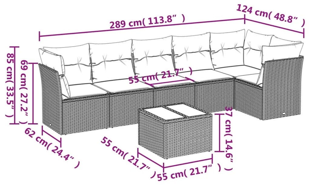 7 részes világosszürke polyrattan kerti ülőgarnitúra párnákkal