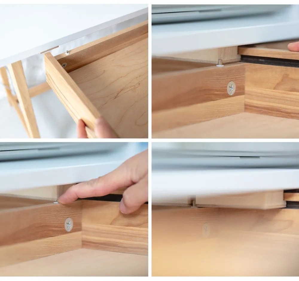 Luka fehér íróasztal kőrisfa lábakkal, hossz 65 cm - Ragaba