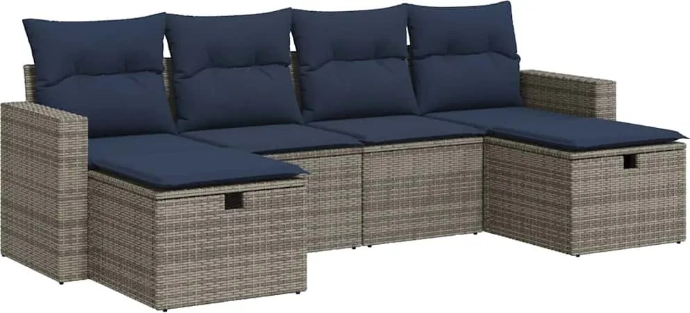 vidaXL 6 részes szürke polyrattan kerti ülőgarnitúra párnákkal