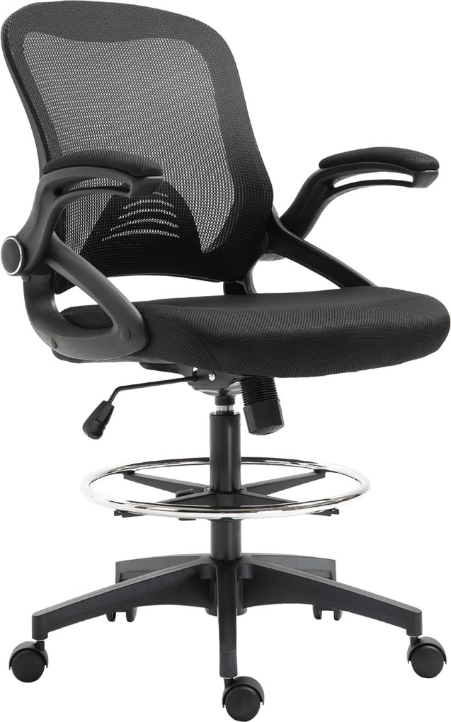 Vinsetto Ergonomikus Irodai Szék Forgatható Íróasztali Szék Felhajtható Karfa és Állítható Lábgyűrűvel, Magasságban Állítható, Hálós Fekete | Aosom