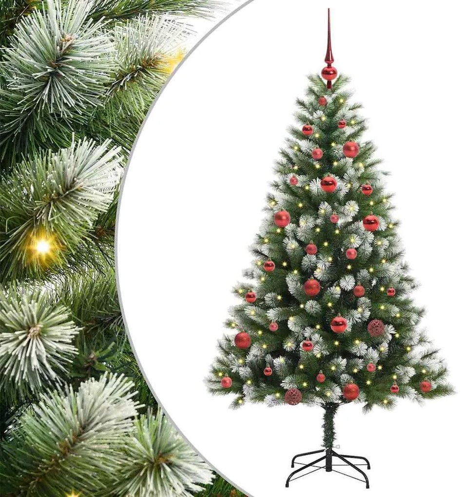 Műanyag csuklós karácsonyfa bolyhos hóval Zöld és fehér 150 cm