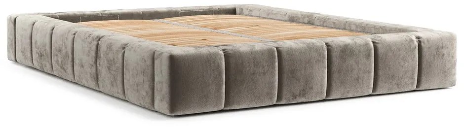 Bézs kárpitozott ágyneműtartós franciaágy ágyráccsal 160x200 cm Aruba L – Maison de Rêve