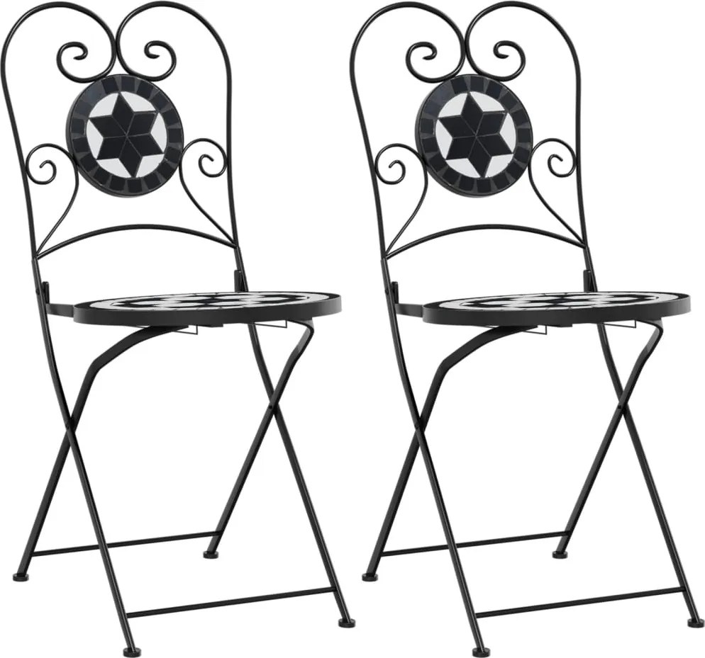 vidaXL 2 db összecsukható fekete és fehér kerámia bisztrószék