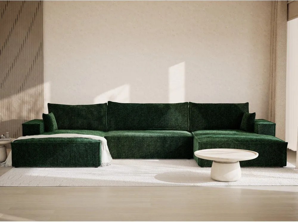 Sötétzöld zsenília kinyitható-tárolóhelyes sarokkanapé (U alakú) Kyoto – Maison de Rêve