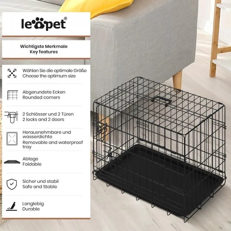 Leopet® Összecsukható kutyaketrec 121x74 x75,5 cm XXL fekete