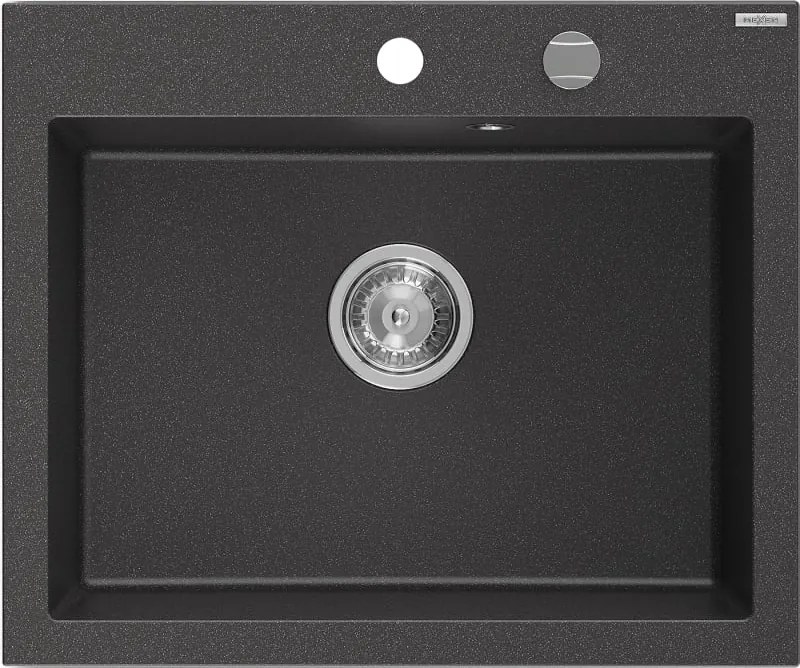 Mexen Elix gránit mosogató 1-medencés 600 x 500 mm, fekete pöttyös, króm szifon - 6525601005-76