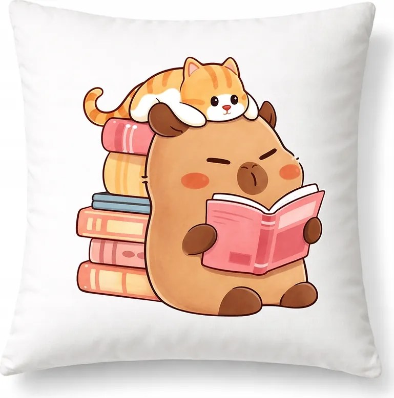 Édes Kapibara párna könyvvel, fehér Dekoratív